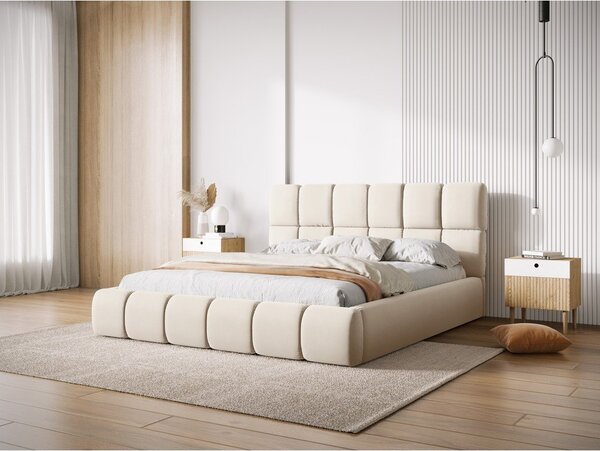 Letto matrimoniale imbottito color crema in velluto con contenitore con rete inclusa 180x200 cm Bellis – Micadoni