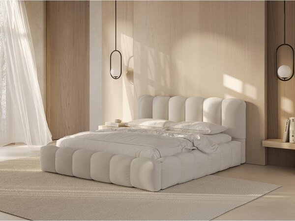 Letto matrimoniale imbottito color crema con contenitore con rete inclusa 160x200 cm Lupine – Micadoni