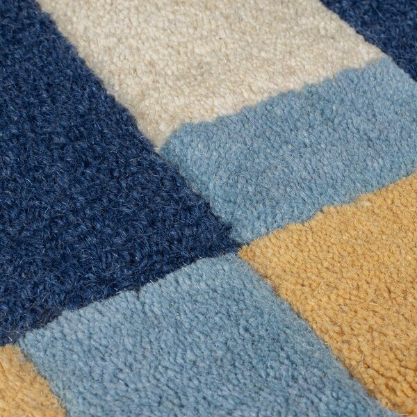 Passatoia blu in lana tessuta a mano 60x230 cm Kai Wool Border - Flair Rugs