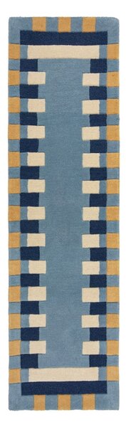Passatoia blu in lana tessuta a mano 60x230 cm Kai Wool Border - Flair Rugs