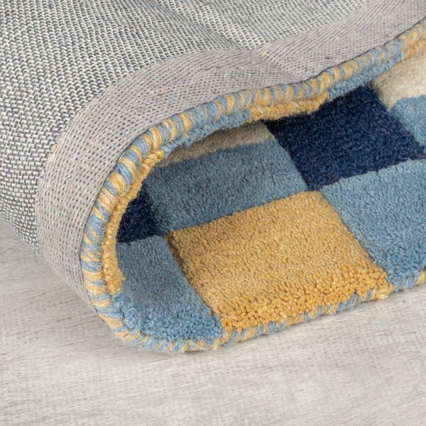 Passatoia blu in lana tessuta a mano 60x230 cm Kai Wool Border - Flair Rugs