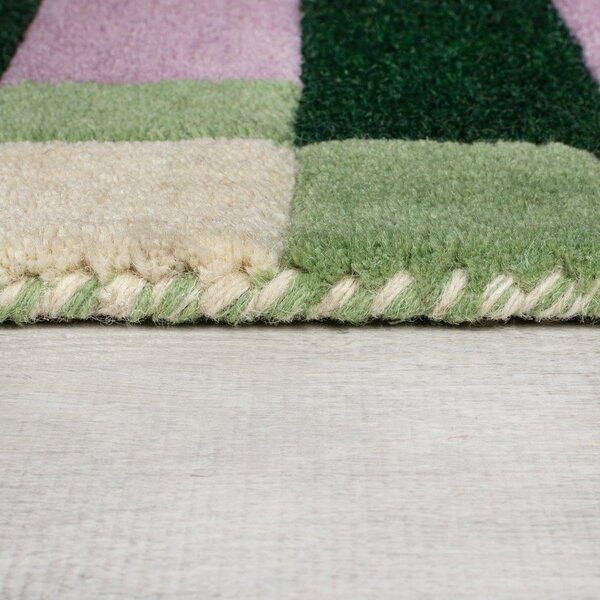 Passatoia verde in lana e viola tessuto a mano 60x230 cm Kai Wool Border - Flair Rugs