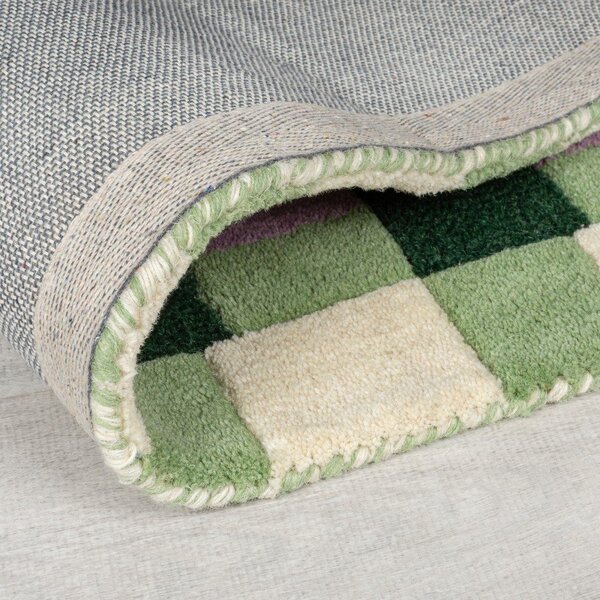 Passatoia verde in lana e viola tessuto a mano 60x230 cm Kai Wool Border - Flair Rugs