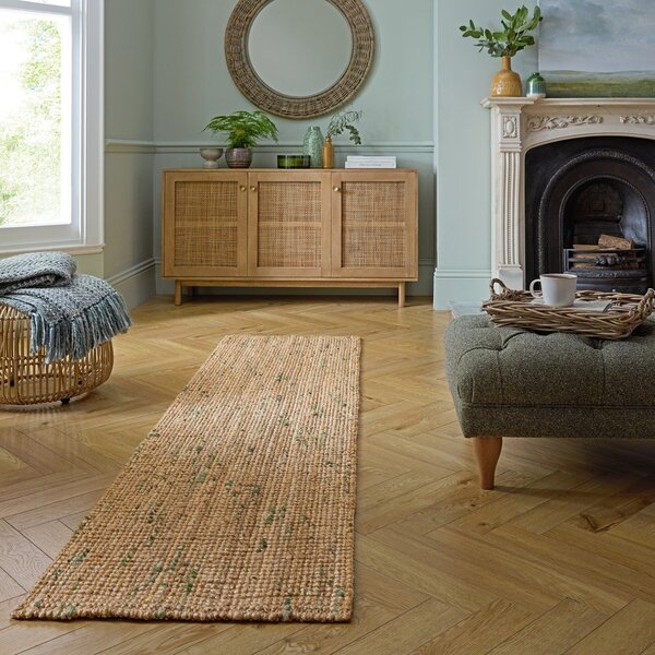 Passatoia verde/di colore naturale in iuta reversibile/tessuta a mano 60x230 cm Jute Boucle Green – Flair Rugs