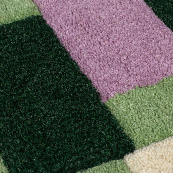 Passatoia verde in lana e viola tessuto a mano 60x230 cm Kai Wool Border - Flair Rugs