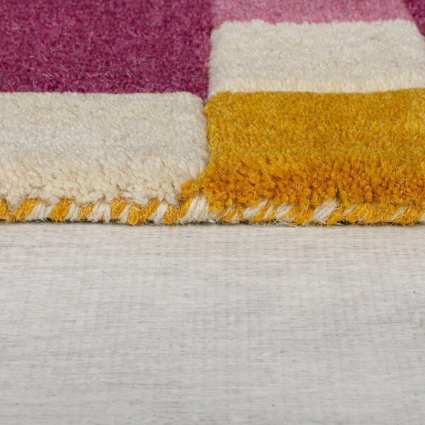 Passatoia in lana giallo-rosa intrecciato a mano 60x230 cm Kai Wool Border - Flair Rugs