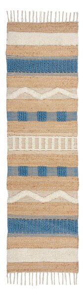 Passatoia blu/di colore naturale in misto iuta tessuta a mano 60x230 cm Medina Jute – Flair Rugs