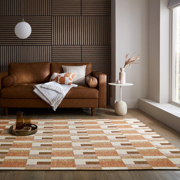 Tappeto in colore arancio-naturale 155x230 cm Riley Block Geo - Flair Rugs