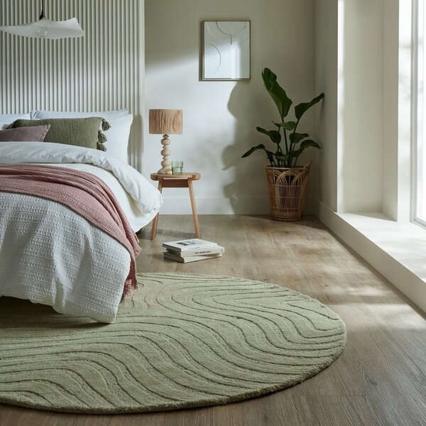 Tappeto rotondo in lana color kaki tessuto a mano ø 160 cm Mesmerise Sage - Flair Rugs