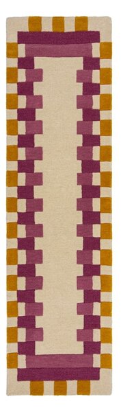 Passatoia in lana giallo-rosa intrecciato a mano 60x230 cm Kai Wool Border - Flair Rugs