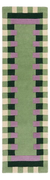 Passatoia verde in lana e viola tessuto a mano 60x230 cm Kai Wool Border - Flair Rugs