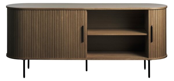 Cassettiera marrone con effetto rovere con ante scorrevoli 180x76x45 cm Nola – Unique Furniture