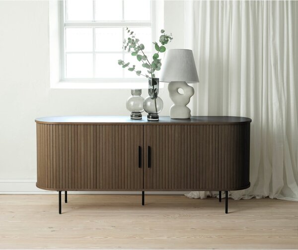 Cassettiera marrone con effetto rovere con ante scorrevoli 180x76x45 cm Nola – Unique Furniture