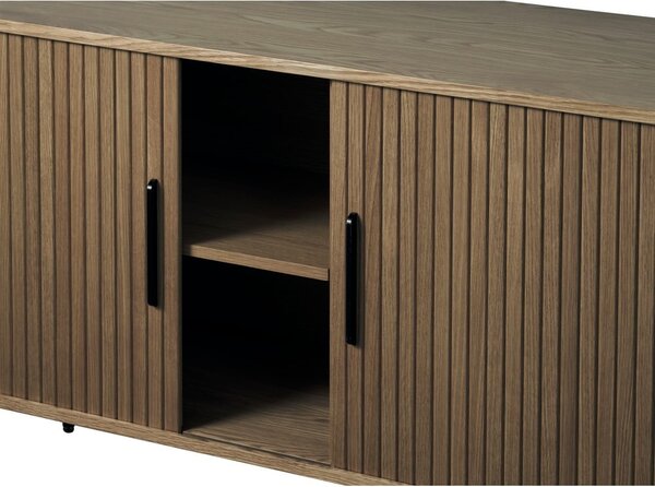 Cassettiera marrone con effetto rovere con ante scorrevoli 180x76x45 cm Nola – Unique Furniture