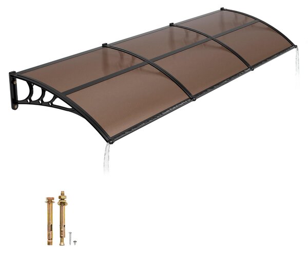 Tettoia per porta - Tettoia ad arco a sesto acuto per porta d'ingresso - Dimensioni 96,5 x 297,5 cm - Policarbonato - Supporti in ABS - Con sistema di drenaggio - Protezione dai raggi UV e dagli agenti atmosferici - Marrone