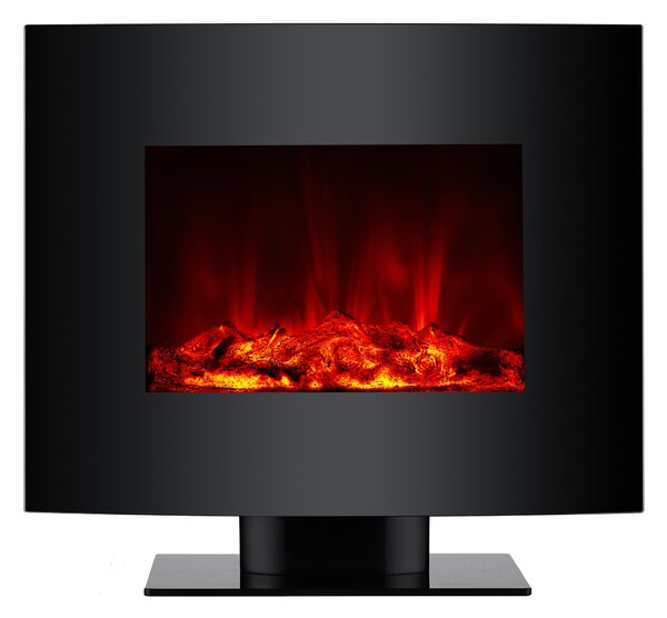 Caminetto elettrico, 2000W, vetro temperato nero, con supporto e telecomando