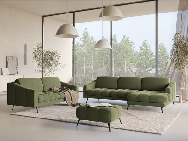 Divano angolare verde (con penisola a destra) con rivestimento in velluto Nalu – Makamii
