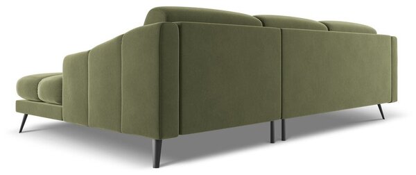 Divano angolare verde (con penisola a destra) con rivestimento in velluto Nalu – Makamii