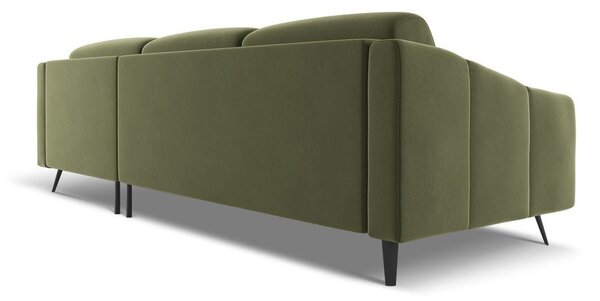 Divano angolare verde (con penisola a destra) con rivestimento in velluto Nalu – Makamii