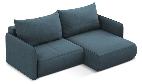 Divano angolare blu allungabile/con contenitore (con penisola a destra) Nanea – Makamii