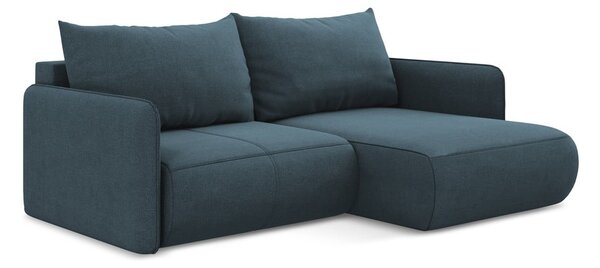 Divano angolare blu allungabile/con contenitore (con penisola a destra) Nanea – Makamii