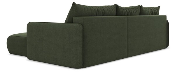 Divano angolare verde allungabile/con contenitore (con penisola a destra) Nanea – Makamii