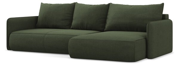 Divano angolare verde allungabile/con contenitore (con penisola a destra) Nanea – Makamii