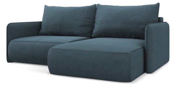 Divano angolare blu allungabile/con contenitore (con penisola a destra) Nanea – Makamii
