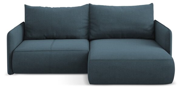Divano angolare blu allungabile/con contenitore (con penisola a destra) Nanea – Makamii
