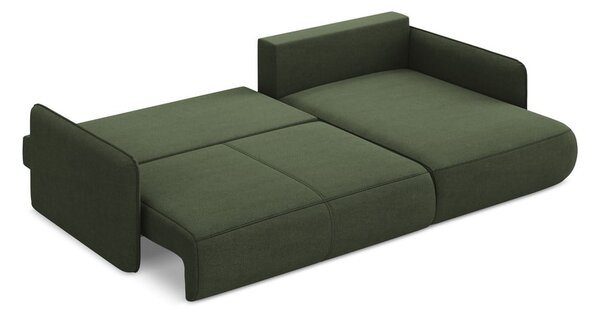 Divano angolare verde allungabile/con contenitore (con penisola a destra) Nanea – Makamii