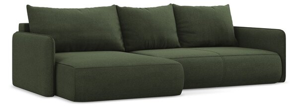 Divano angolare verde allungabile/con contenitore (con penisola a sinistra) Nanea – Makamii