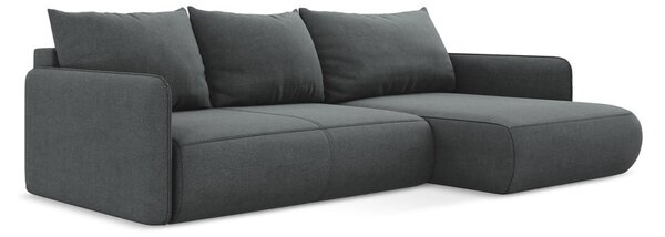 Divano angolare grigio allungabile/con contenitore (con penisola a destra) Nanea – Makamii