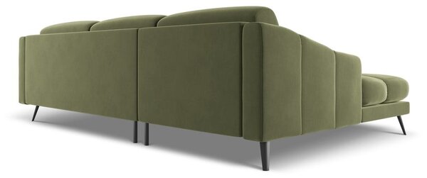 Divano angolare verde (con penisola a sinistra) con rivestimento in velluto Nalu – Makamii