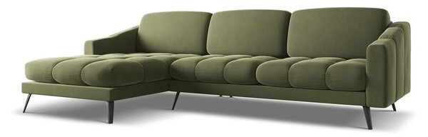 Divano angolare verde (con penisola a sinistra) con rivestimento in velluto Nalu – Makamii