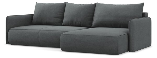 Divano angolare grigio allungabile/con contenitore (con penisola a destra) Nanea – Makamii