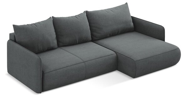 Divano angolare grigio allungabile/con contenitore (con penisola a destra) Nanea – Makamii