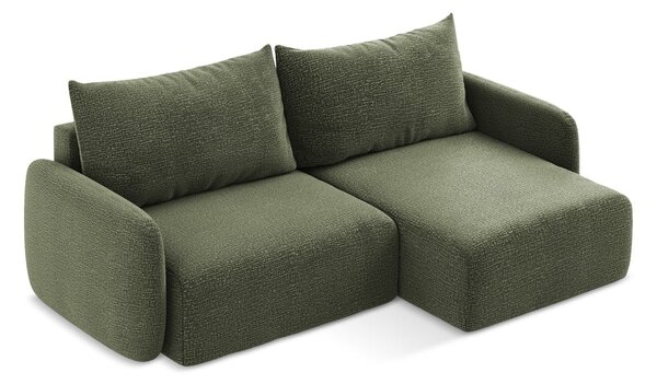 Divano angolare verde allungabile/con contenitore (con penisola a destra) Kalena – Makamii