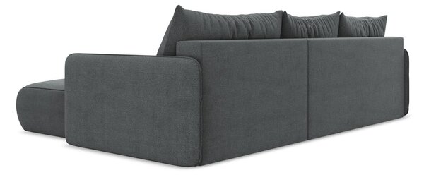 Divano angolare grigio allungabile/con contenitore (con penisola a destra) Nanea – Makamii