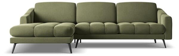 Divano angolare verde (con penisola a sinistra) con rivestimento in velluto Nalu – Makamii
