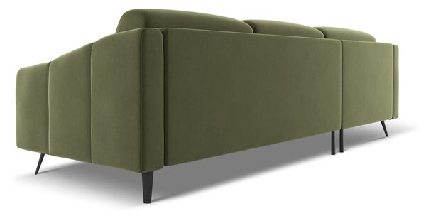 Divano angolare verde (con penisola a sinistra) con rivestimento in velluto Nalu – Makamii