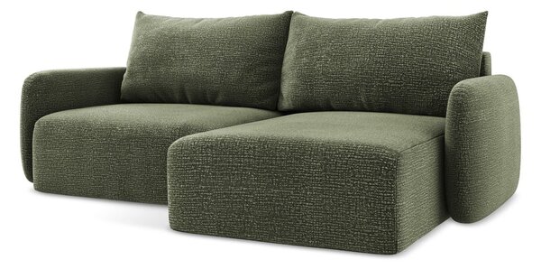 Divano angolare verde allungabile/con contenitore (con penisola a destra) Kalena – Makamii