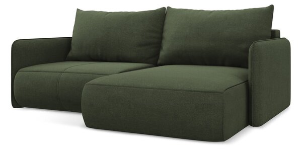 Divano angolare verde allungabile/con contenitore (con penisola a destra) Nanea – Makamii