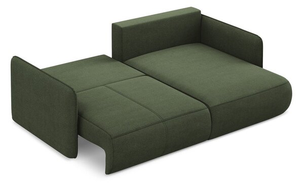 Divano angolare verde allungabile/con contenitore (con penisola a destra) Nanea – Makamii