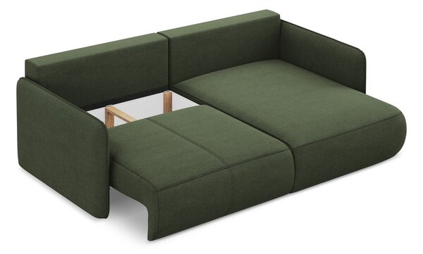 Divano angolare verde allungabile/con contenitore (con penisola a destra) Nanea – Makamii