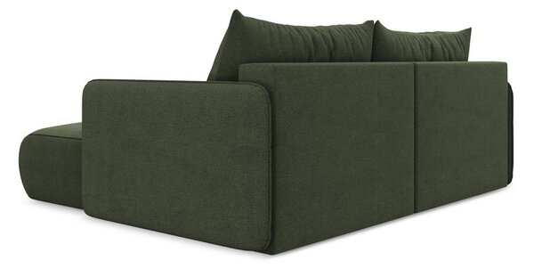 Divano angolare verde allungabile/con contenitore (con penisola a destra) Nanea – Makamii