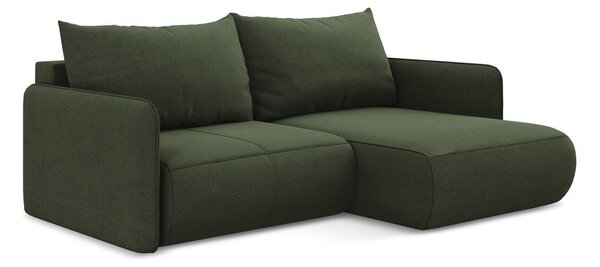Divano angolare verde allungabile/con contenitore (con penisola a destra) Nanea – Makamii