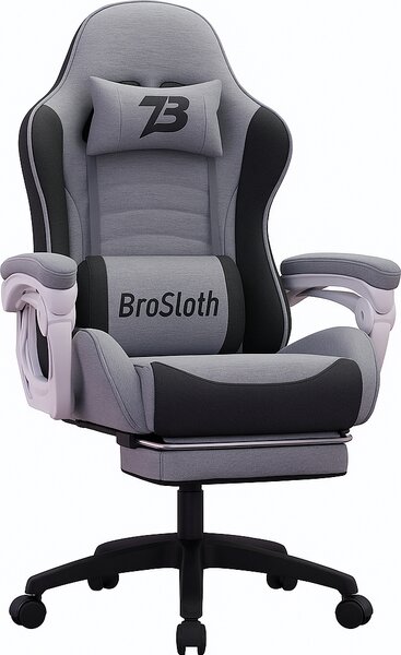 Sedia da gaming ergonomica con poggiapiedi e cuscino lombare, grigia