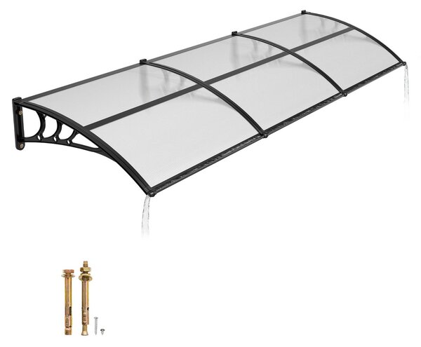 Tettoia per porta d'ingresso - Tettoia ad arco a sesto acuto - Dimensioni 96,5 x 297,5 cm - Policarbonato - Con sistema di drenaggio - Supporti in ABS - Resistente alle intemperie e ai raggi UV - Trasparente