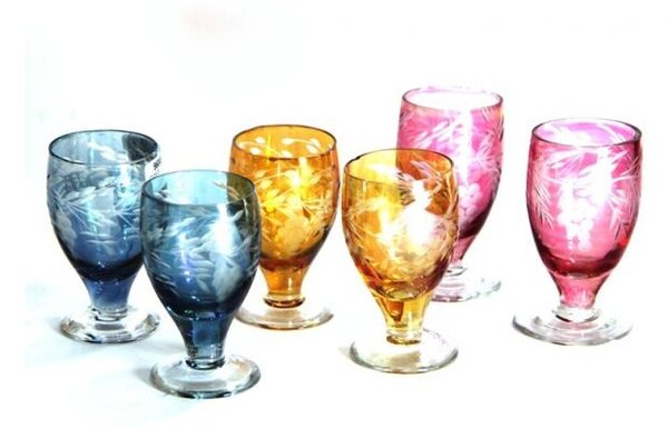 Set 6 Bicchieri Colorati in Vetro Soffiato con Incisione Uva - Royal