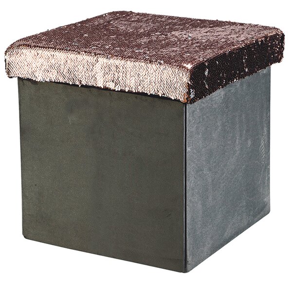 Pouf contenitore quadrato multiuso richiudibile 38x38xh38 cm da interno in tessuto effetto velluto con seduta paillettes